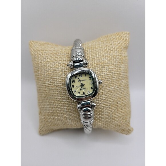 Vintage Cote d Azur Wristwatch Silver Tone Cuff Bracelet Cream Dial Square - Picture 5 of 12